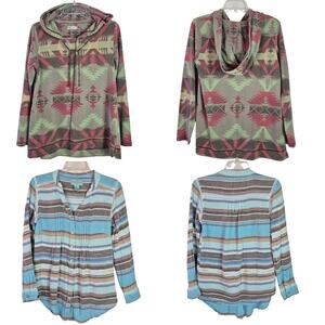 Tasha Polizzi Green Pink Southwest Hoodie Bonus Top Shirt Blouse PAIR Small